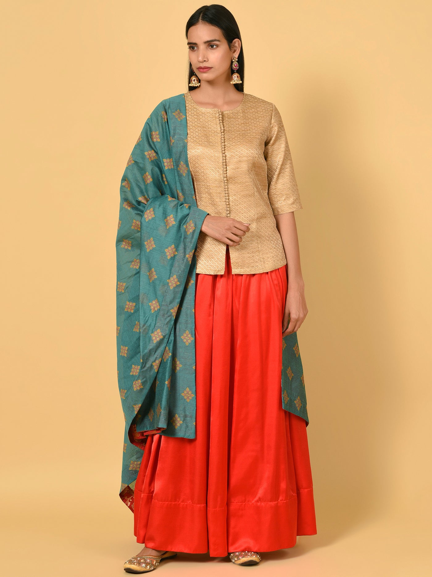 Buy madhuram textiles Women's Foile Printed Slab Rayon Kurti with Skirt Set(M-2216_Green_Medium)  at Amazon.in
